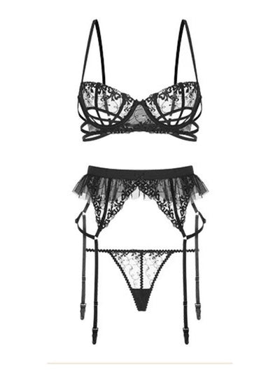 Anette 4-piece Lingerie Set - Black
