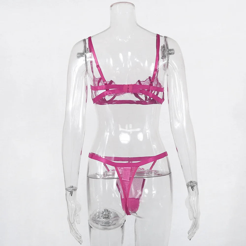 Ellolace Lingerie Set Women's Underwear Set Push up Hollow Out Bra Set Transparent Bralette Erotic Lingerie Female Underwear Set