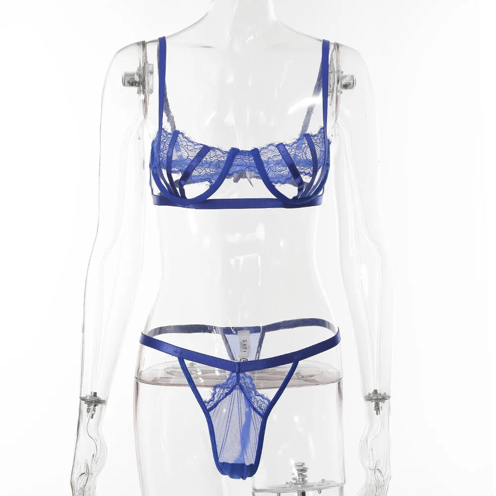 Ellolace Lingerie Set Women's Underwear Set Push up Hollow Out Bra Set Transparent Bralette Erotic Lingerie Female Underwear Set