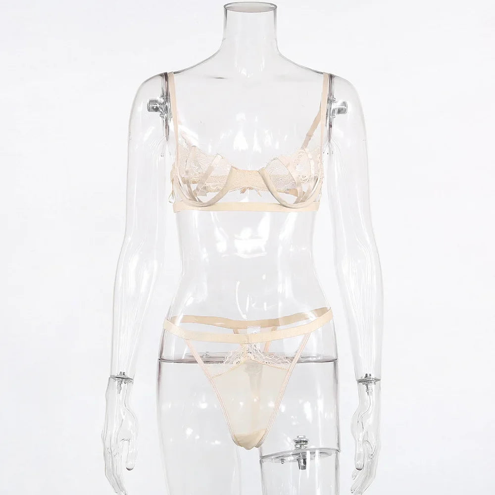 Ellolace Lingerie Set Women's Underwear Set Push up Hollow Out Bra Set Transparent Bralette Erotic Lingerie Female Underwear Set