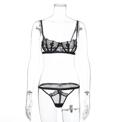 Ellolace Lingerie Set Women's Underwear Set Push up Hollow Out Bra Set Transparent Bralette Erotic Lingerie Female Underwear Set