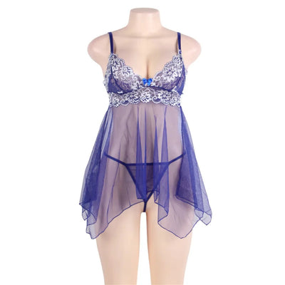LacyMate™ Plus Size Sheer Blue Babydoll