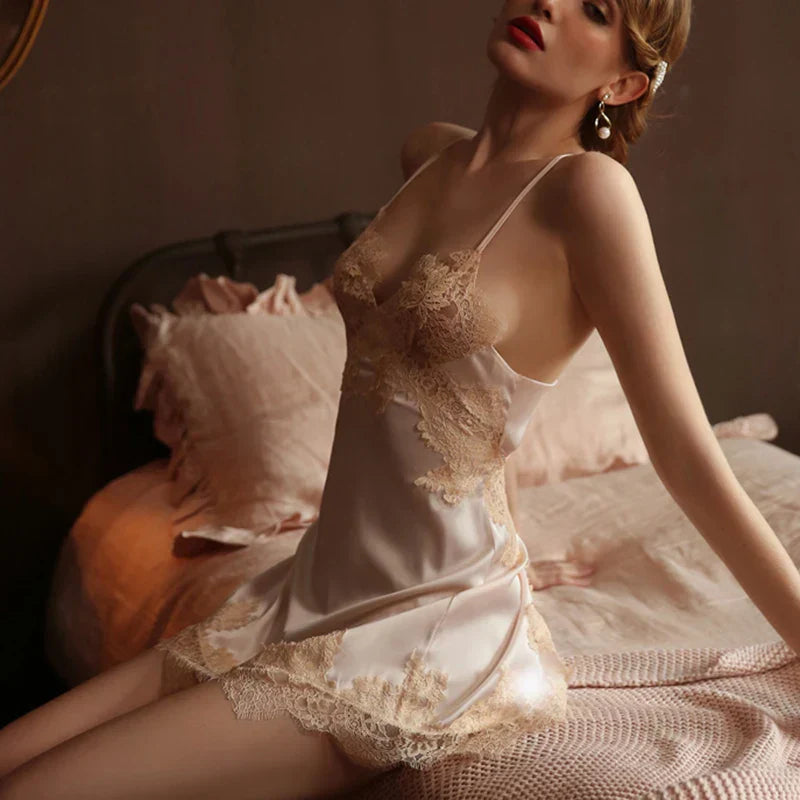 LacyMate™ Satin Lace-Up Backless Nightdress