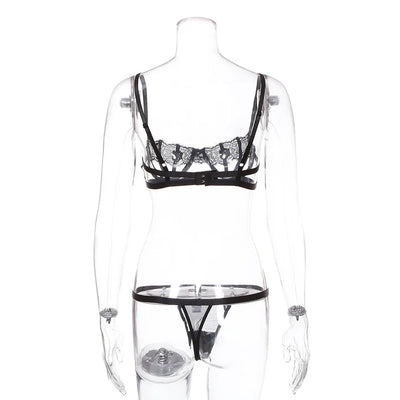 Ellolace Lingerie Set Women's Underwear Set Push up Hollow Out Bra Set Transparent Bralette Erotic Lingerie Female Underwear Set