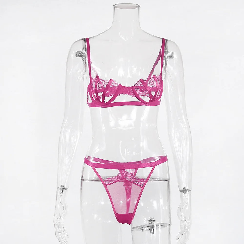 Ellolace Lingerie Set Women's Underwear Set Push up Hollow Out Bra Set Transparent Bralette Erotic Lingerie Female Underwear Set