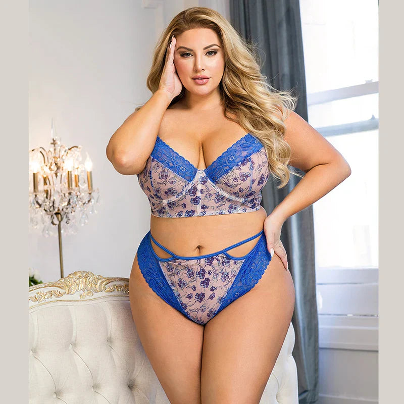 LacyMate™ Plus Size Floral Lingerie Set 2 Pieces