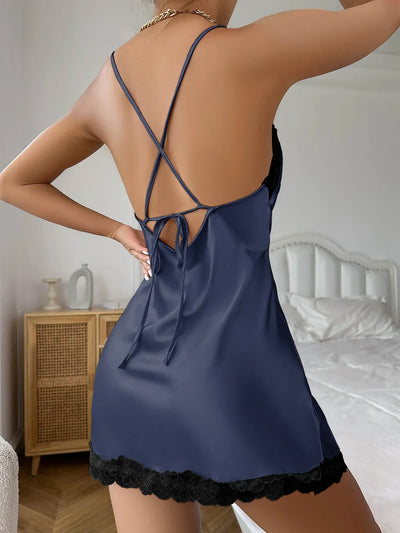 LacyMate™ Lace-Up Satin Nightdress