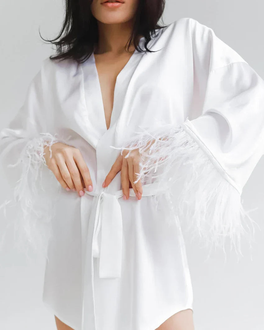 LacyMate™ Feather Satin Sleep Robe