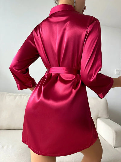 LacyMate™ Sleek Satin Long Sleeve Robe