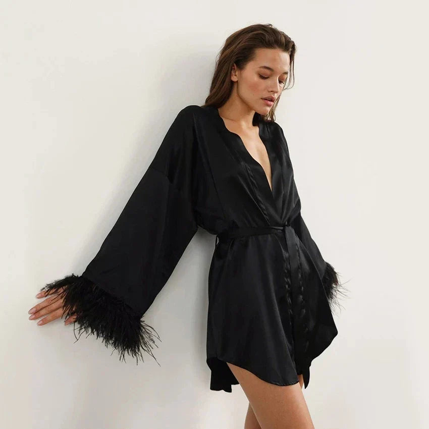 LacyMate™ Feather Satin Sleep Robe