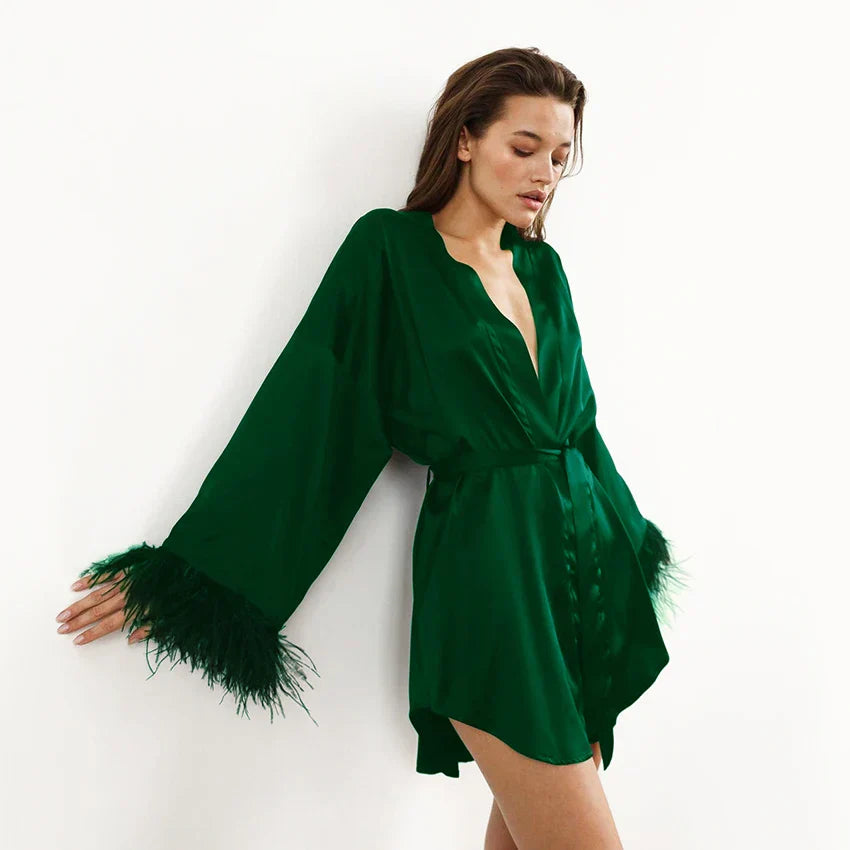LacyMate™ Feather Satin Sleep Robe