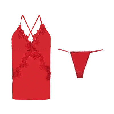 LacyMate™ Satin Embroidery Backless Nightdress Set