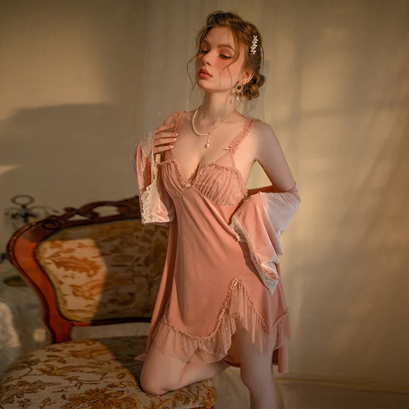 LacyMate™ Soft V-Neck Mini Robe Set