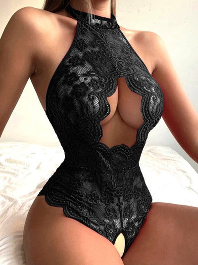 Fantasy Open Lace Crotchless Bodysuit