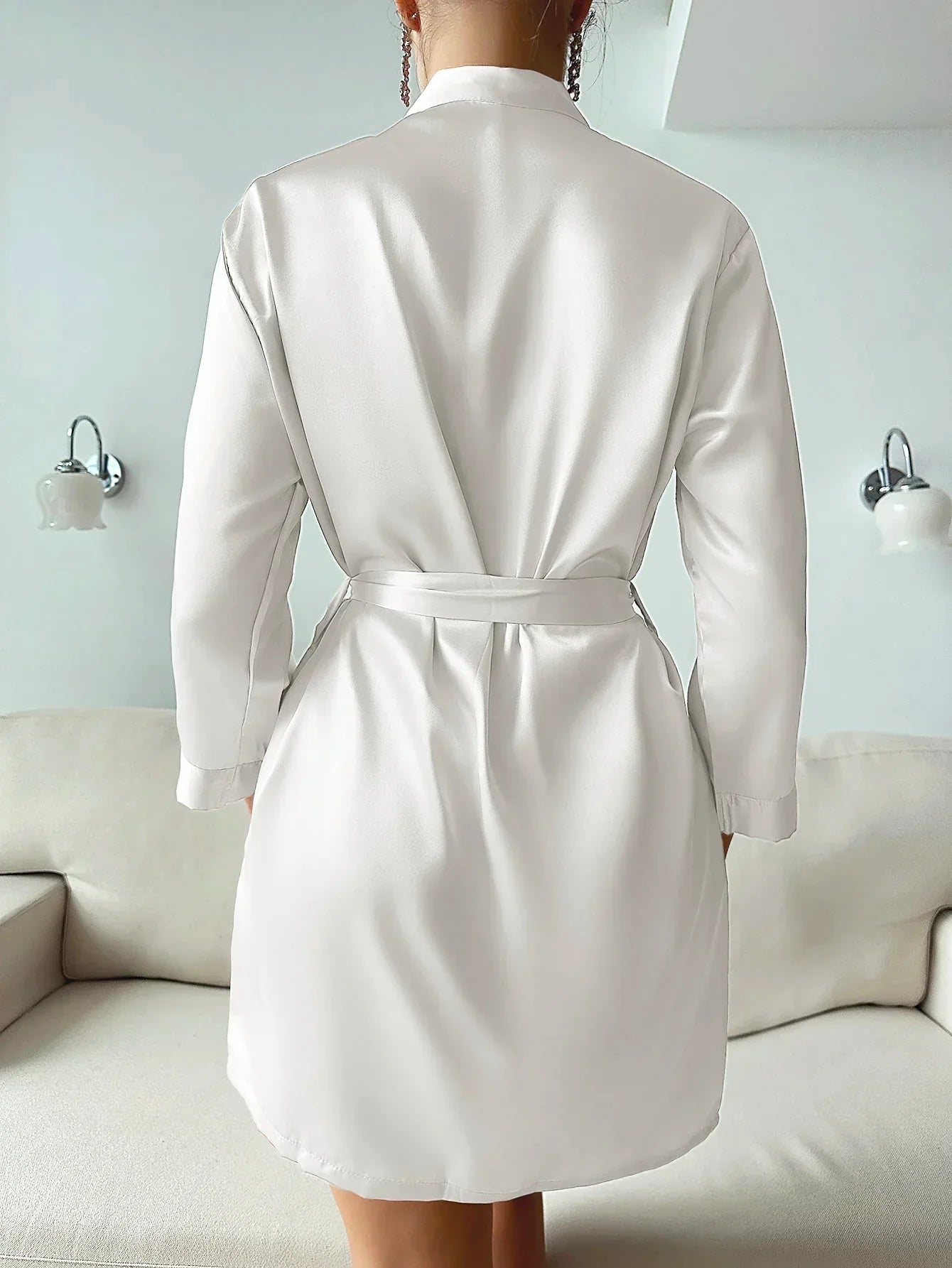 LacyMate™ Sleek Satin Long Sleeve Robe