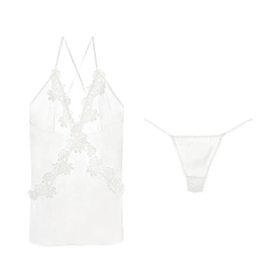 LacyMate™ Satin Embroidery Backless Nightdress Set