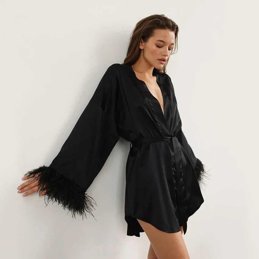 LacyMate™ Feather Satin Sleep Robe