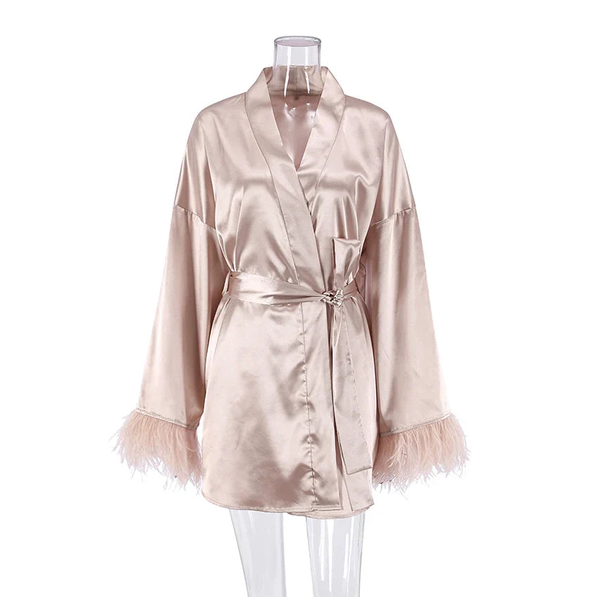 LacyMate™ Feather Satin Sleep Robe