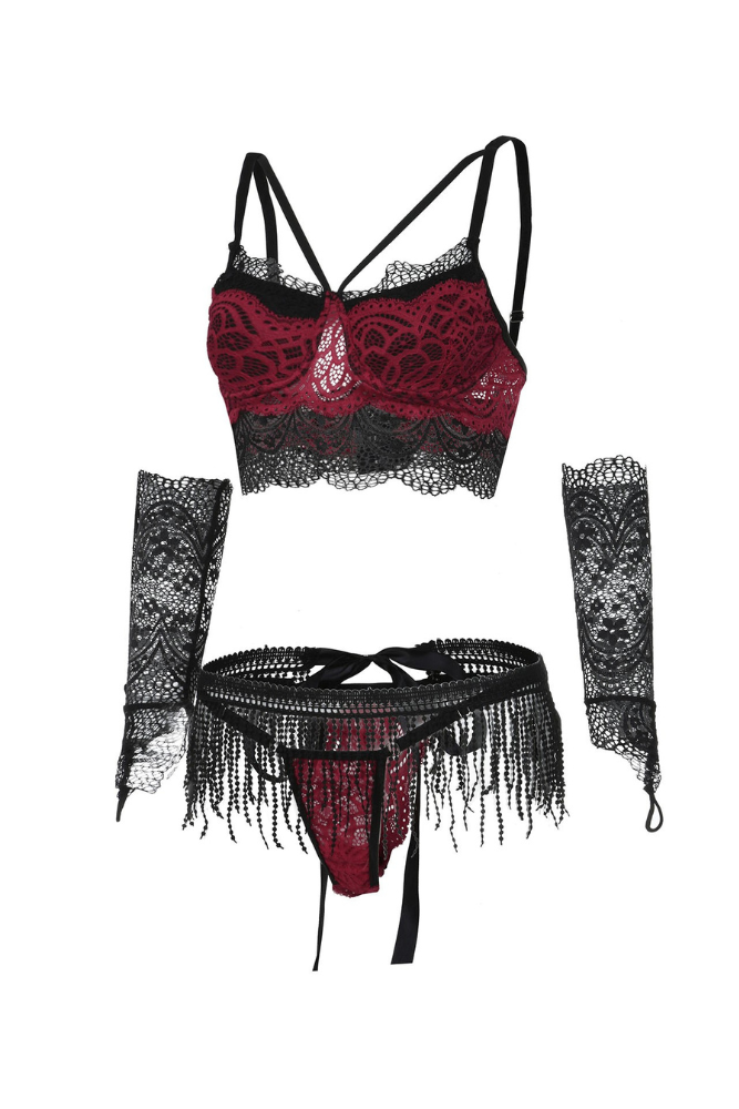 LacyMate™ Siri Lingerie Set - Black and Burgundy