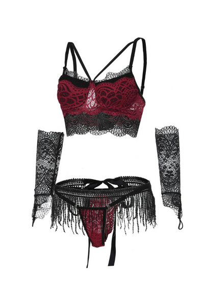 LacyMate™ Siri Lingerie Set - Black and Burgundy