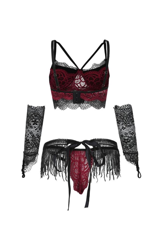 LacyMate™ Siri Lingerie Set - Black and Burgundy
