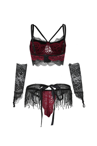 LacyMate™ Siri Lingerie Set - Black and Burgundy