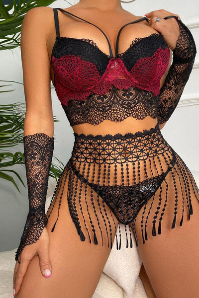 LacyMate™ Siri Lingerie Set - Black and Burgundy