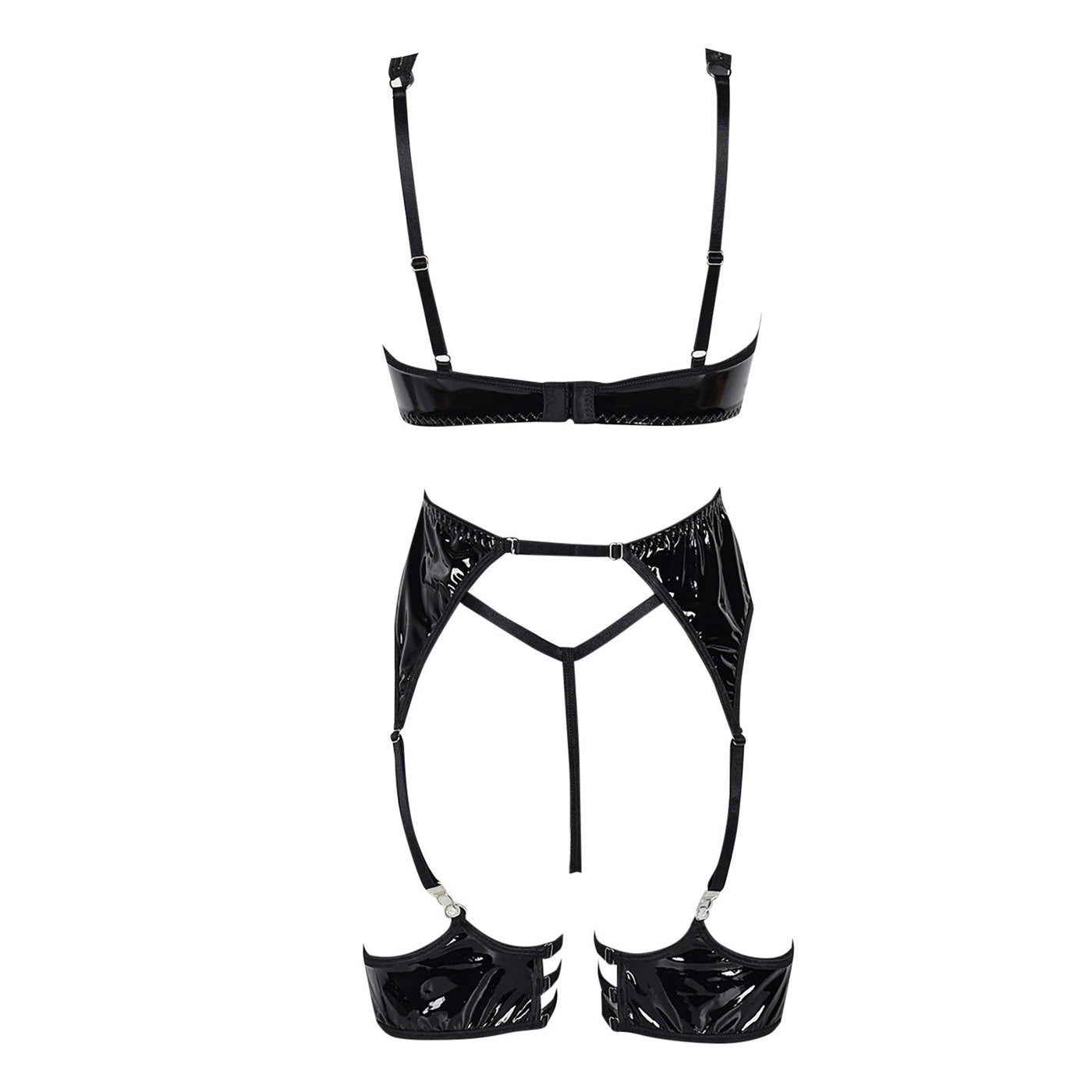 LacyMate™ Latex Leather Lingerie Set Black Pu