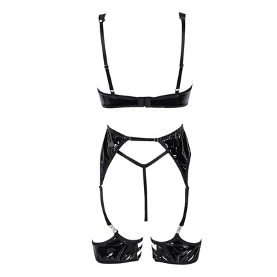 LacyMate™ Latex Leather Lingerie Set Black Pu
